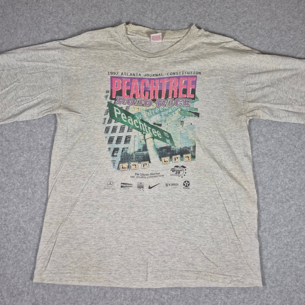 Vintage Atlanta Track Club T-Shirt Mens XL Gray 1997 Peachtree Road Race Graphic